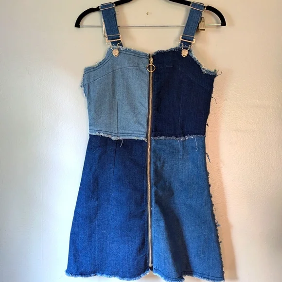 dELiA*s Dresses Delias Patchwork Denim Zip Up Mini Dress - Main Image